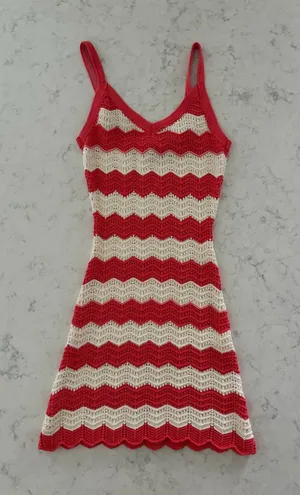 Olivaceous Red & Cream Striped Crochet Slip Dress thumbnail 1