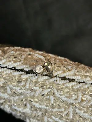 Ivory Beaded Evening Shoulder Hand Bag with Chain Strap Rhinestone Accent thumbnail 11