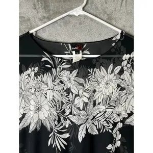 Vintage Y2K Floral Sheer Blouse Tie Hem 3/4 Sleeve Womens Large Black Baddie 90s thumbnail 2