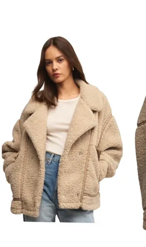Z Supply Ari Sherpa Jacket Cream Womens Size Medium Teddy Fleece Oversized Coat thumbnail 1
