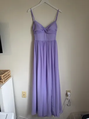 Azazie Zeya Lilac A-Line V-Neck Pleated Chiffon Dress Size 6 thumbnail 3