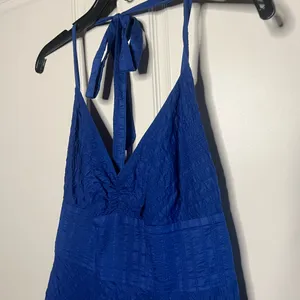 J.Crew 2008 Vintage Cobalt Blue 100% Cotton Halter Midi Dress thumbnail 4