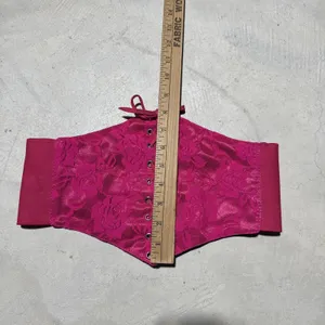 Lavish By Daisy Corset Bustier Large PVC Pink Floral Lace Up Front Sexy Lingerie thumbnail 5