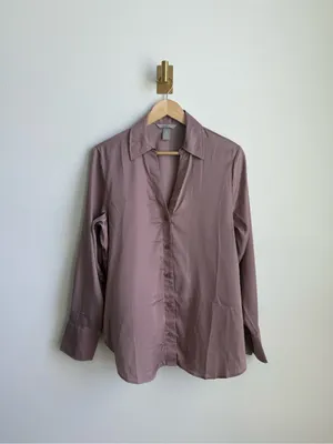 H&M Satin Button Down Blouse Womens M Dusty Rose Pink Long Sleeve Work Office thumbnail 3