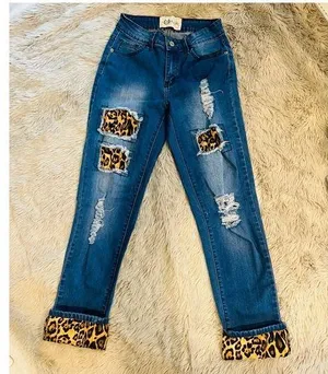 Lucky Blessed Jeans Leopard Print Mid Rise Straight Blue Women Size 6 #4 thumbnail 1