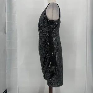 Grace Karin Silver Sequin Dress Sz L Mob Wife Holiday Clubwear Ruched Sparkly thumbnail 5