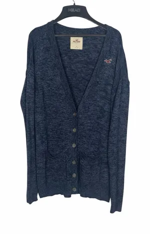 Hollister Navy Knit Cardigan Button Up Logo V-neck Sweater S Granpacore Cozy thumbnail 1