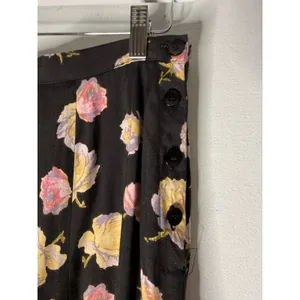 Croft & Barrow Vintage Floral Rose Midi Skirt Black Rayon Button Side Small thumbnail 3