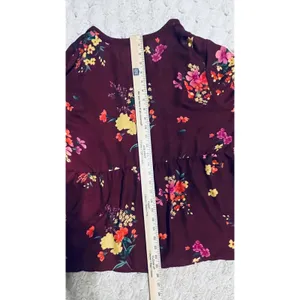 Old Navy Burgundy Floral V-Neck Peplum Blouse‎ Long Sleeve Top thumbnail 11