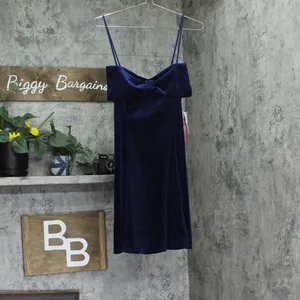 NWT Emerald Sundae Velvet Bow Sleeveless Fit Flare Mini Dress Navy Blue L thumbnail 4