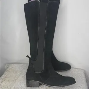 Modern Vintage suede leather black knee high made in Spain boots sz 8 thumbnail 3