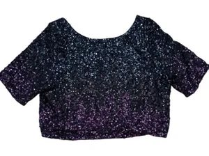 NWT Anthropologie Let Me Be Ombre Cropped Sequined Blouse Medium thumbnail 1