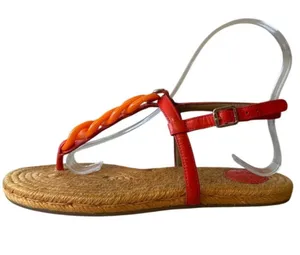 Tory Burch Everly Chain Link Espadrille‎ Sandals Orange Red 7 thumbnail 1