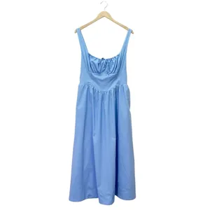ASTR The Label Blue Corset Midi Dress Fit Flare Smocked Back Pockets Size Large thumbnail 2