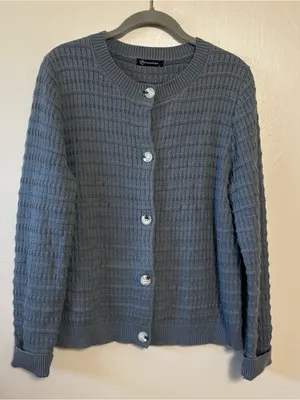 Pretty Garden Womens Cardigan Sweater 100% Cotton Button Down Pattern Gray Large thumbnail 1