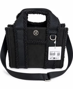 NWT Lululemon Boxy Tote Mini Faux Shearling Trim in Black thumbnail 1