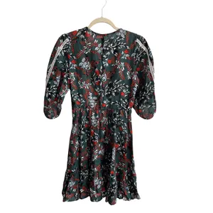 Maje Rubik‎ Imprime Floral Dress Womens 2 Small Green Red Boho Lace Trim V-Neck thumbnail 5