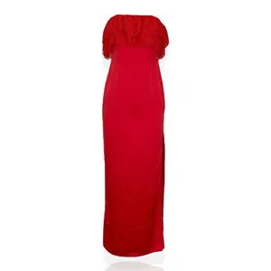 LOVERS + FRIENDS Sylvia Strapless Satin Gown, Flame Scarlet, Medium thumbnail 4