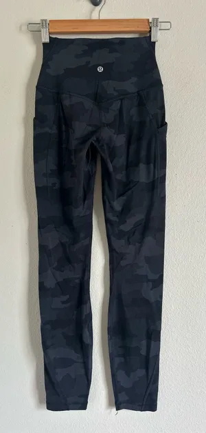 Lululemon Women's Black Gray Camouflage Nylon Lycra Leggings Size 2 thumbnail 1