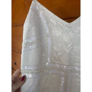 NWT Lulus Alluring Interest White Sequin Embroidered Sleeveless Dress Wedding L thumbnail 7
