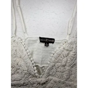 Almost Famous White Crochet Lace Boho Cami Top Sharkbite Hem Smocked Back Large thumbnail 3