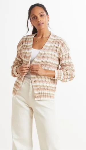 Evereve John + Jenn Julianna Stripe Cardigan Beige Pink White thumbnail 1
