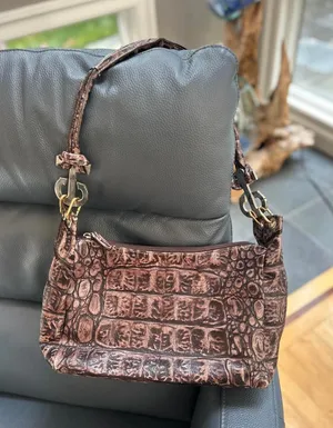 Barbara Genuine Leather Brown Crocodile Pattern Shoulder Bag thumbnail 1