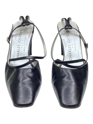Vintage Luxe: Charles Jourdan  Retro Ankle Strap Heels Sandals  Black Leather thumbnail 9