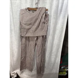 Tribe Kelley GRAYTon Tank Wide Leg Pant Summer Set Mocha Stripe cotton W XL thumbnail 4