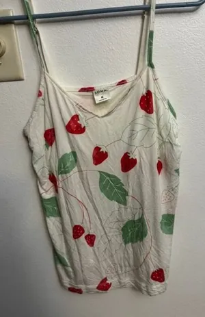 Soma Intimates Strawberry Print Camisole Sleep Top White Red Green PJ Tank M (D) thumbnail 1