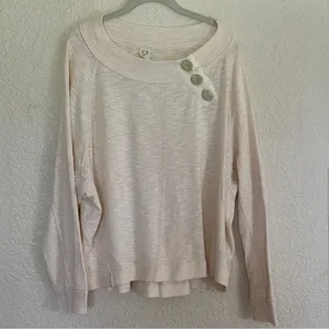 We The Free Free People Long Sleeve Top Womens L Cream Button Detail‎ Slouchy thumbnail 5