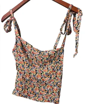 Reformation Floral Tie-Strap Tank Top in Navy Multi thumbnail 1