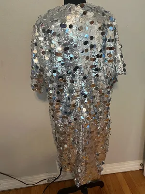 Glamorous Short Sleeve Silver Sequin Shift Dress Anthropologie Size 1X NWT thumbnail 3