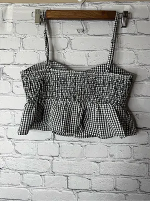 Cheek Black & White Gingham Peplum Crop Top thumbnail 6