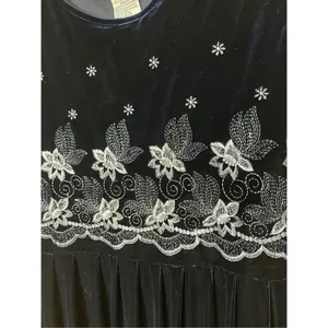 Vintage Another‎ Thyme Blue Velvet Maxi Dress Embroidered Flowers Size 10 thumbnail 4