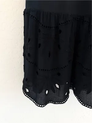 ANTHROPOLOGIE Maeve Black Flounced Eyelet Mini Shift Dress Size S thumbnail 8