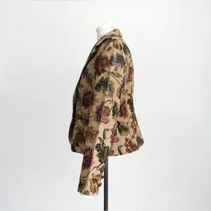 Vintage Y2K Tapestry Woven Botancial Blazer in Tan | Size L thumbnail 5