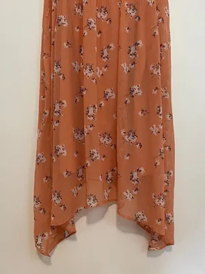 AVA & VIV Plus Size Floral Pleated Midi Dress Peach Pink Orange Hi-Lo 1X NO BELT thumbnail 5