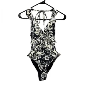 Anthropologie Maeve Ruffled Plunge One Piece Swimsuit Sz XS thumbnail 2