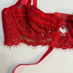 NWT For love & lemons Rosa‎ Red lace underwire strappy bra hearts Rose thumbnail 4