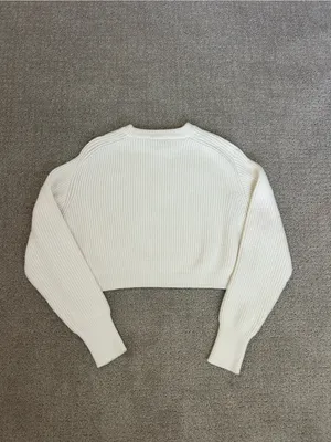 Zara Cropped Cream Ribbed Knit Sweater Size Medium thumbnail 3