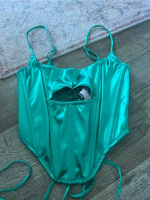 Out from under sweet talk Satin Teal Strappy Bodysuit thumbnail 3