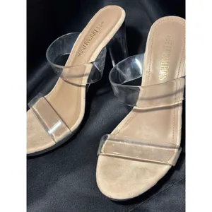 Dream‎ Pairs Clear Strap Block Heel Slide Sandals Nude Beige Size 8 like 9 thumbnail 8