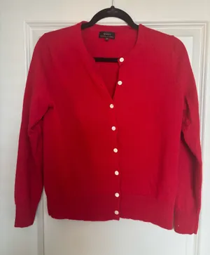 Quince Red Mongolian Cashmere Crew Neck Cardigan Sweater thumbnail 1