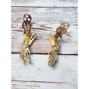 Vintage Clip On Earrings Gold Tone Statement Earrings 1.5" thumbnail 5