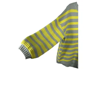 Free People Links Oversized Chunky Knit Sweater Grey Yellow Stripe Size Medium thumbnail 6