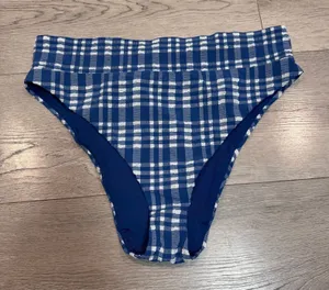 Aerie‎ Blue White Gingham Plaid High Cut Cheeky Bikini Bottom XL High Waisted thumbnail 1