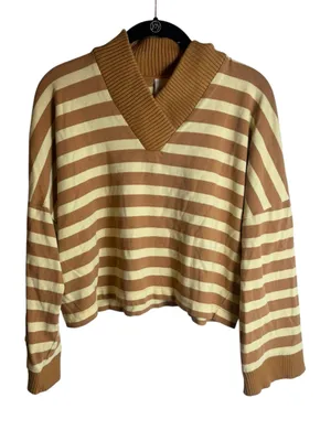 Anthropologie Maeve Cotton Boxy Oversized V-Neck Top Striped s thumbnail 2