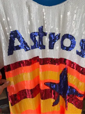 Houston Astros sequins tshirt dress MLB Sparkle city QOS baseball short sleeve thumbnail 3