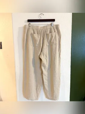 Old Navy Womens Pants Beige Linen Blend Pull On Wide Leg Size XL thumbnail 2